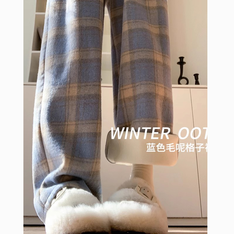 女童复古毛呢裤子秋冬2025新款中大童垂感休闲直筒加绒阔腿糯米裤