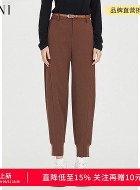 SANI奥莱特卖简约舒适休闲裤女半松紧腰通勤百搭小脚裤子冬季