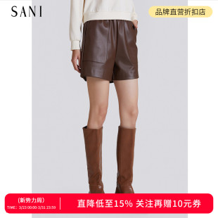 春冬季 SANI奥莱特卖商场同款 靴裤 女显瘦直筒休闲短裤 全松紧腰皮裤