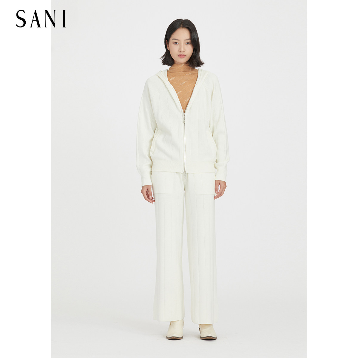 SANI奥莱商场同款羊毛冬季连帽拉链上衣抽绳裤子针织两件套装女,女装/女士精品,时尚套装,淘宝优惠券,粉丝福利购,淘宝优惠卷