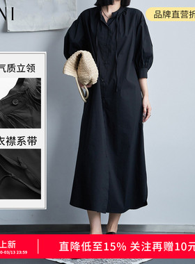 SANI亏本清仓不退不换春高级感立领灯笼袖长裙宽松遮肚子连衣裙女