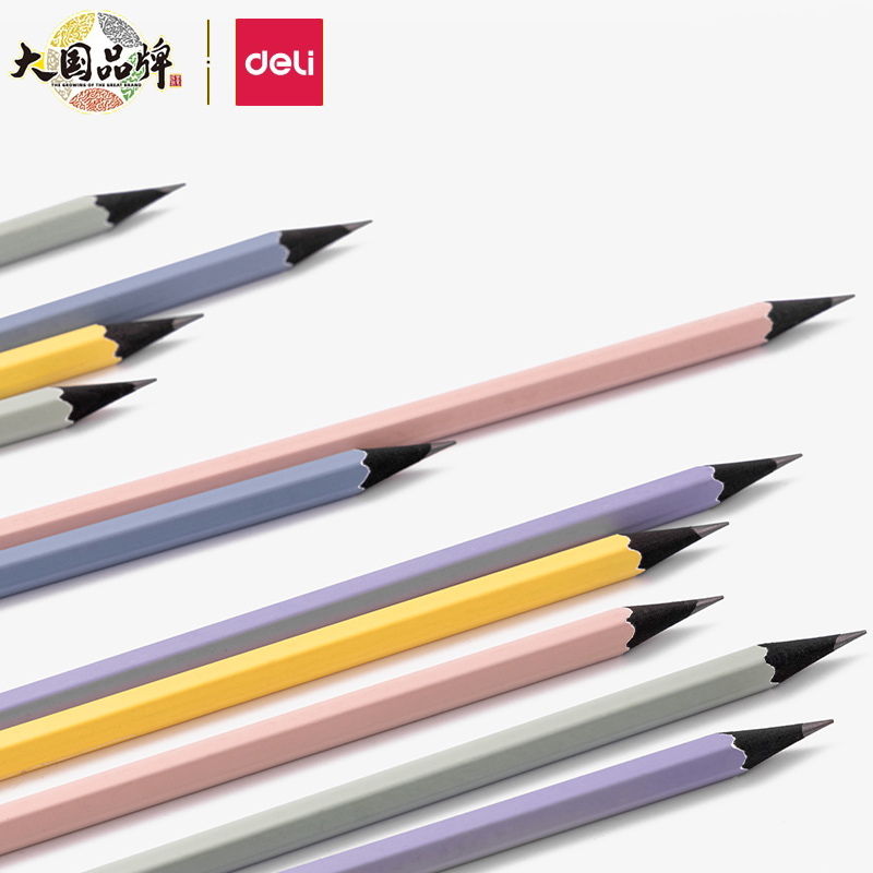得力高端黑木彩色干六角铅笔