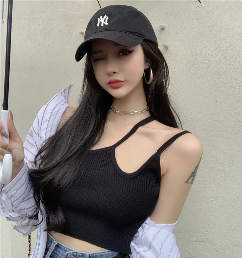 Real price control 5 ~ ins sexy irregular one shoulder slant collar slim cut out knitting sling