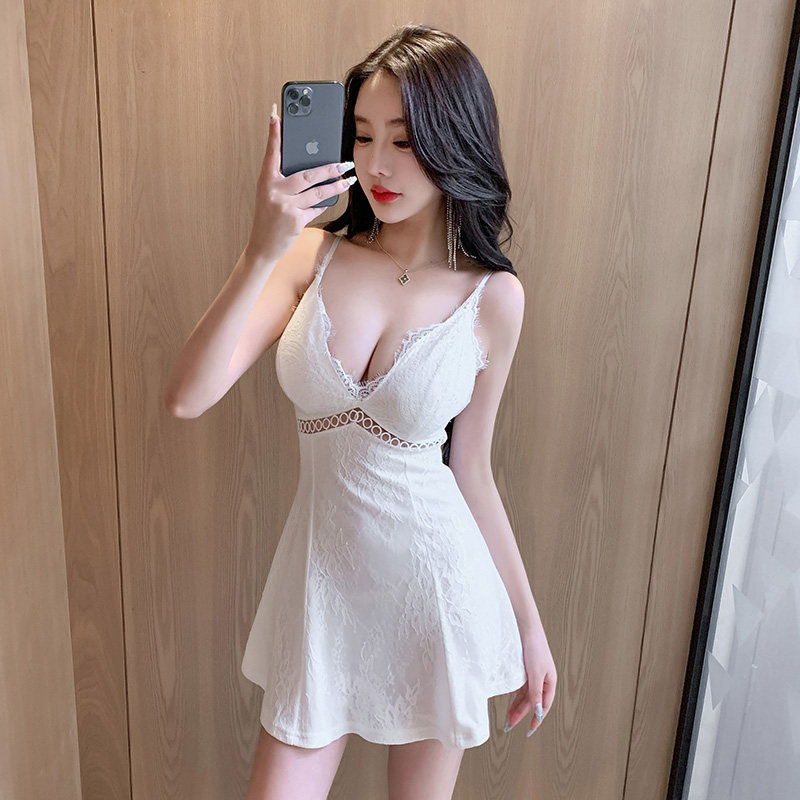 夜总店女装性感低胸露背吊带连衣裙夜场桑拿洗浴工作服蕾丝短裙夏