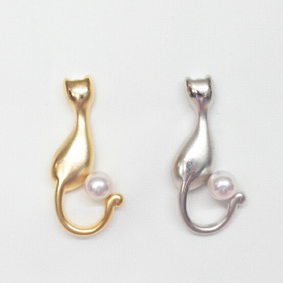 Akoya天然珍珠宇和岛珍珠猫形胸针5.0-5.5mm爱媛特产