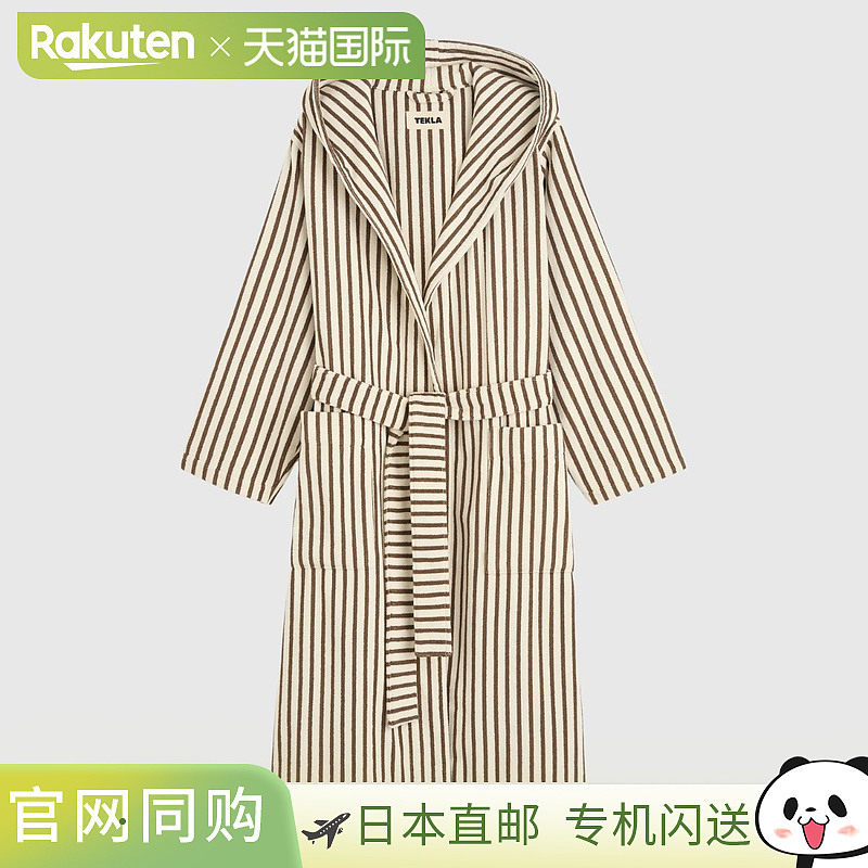 日本直邮TEKLA 带帽条纹浴袍毛巾布面料有机棉男女通用（女士和男