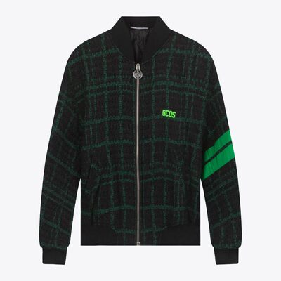 GCDS男士格子羊毛棒球领夹克