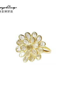 VIC & MAX  18K镀金银镶钻石(未切磨)花朵型戒指 银泰百货