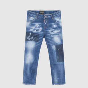 休闲牛仔裤 现货DSQUARED2 水洗补丁拉链女8分裤 新品 D2二次方夏季