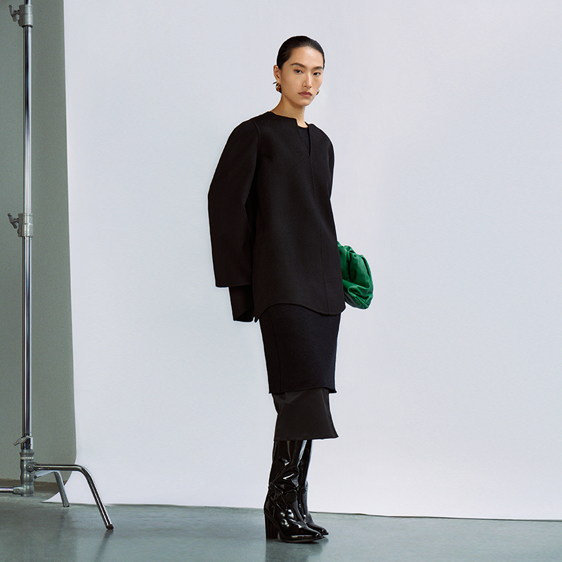 INSPIRE黑色套头双面呢大衣