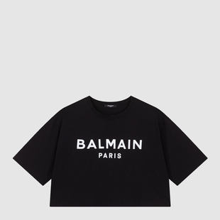 短袖 现货BALMAIN巴尔曼夏季 露腰体恤衫 大logo印花女士短款 T恤 新品