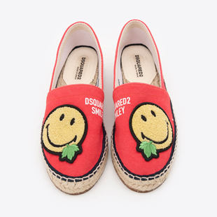休闲低帮鞋 植绒笑脸一脚蹬女士草编鞋 D2二次方新品 现货DSQUARED2