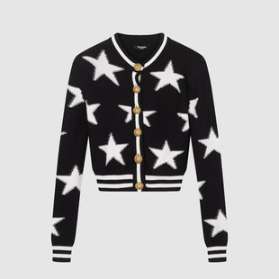 毛衣开衫 圆领五角星织花女针织衫 外套 新品 现货BALMAIN巴尔曼秋季