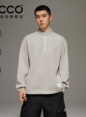 ECCO×白山联名 华夫格T恤26新款休闲立领时尚长袖男款EW261T041