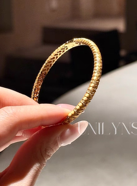 凌溪珠宝｜中古金色麦穗手镯春夏女新款复古重工手饰新中式细闪