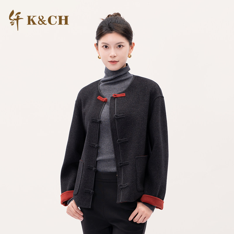 中式双面羊绒大衣短款小个子