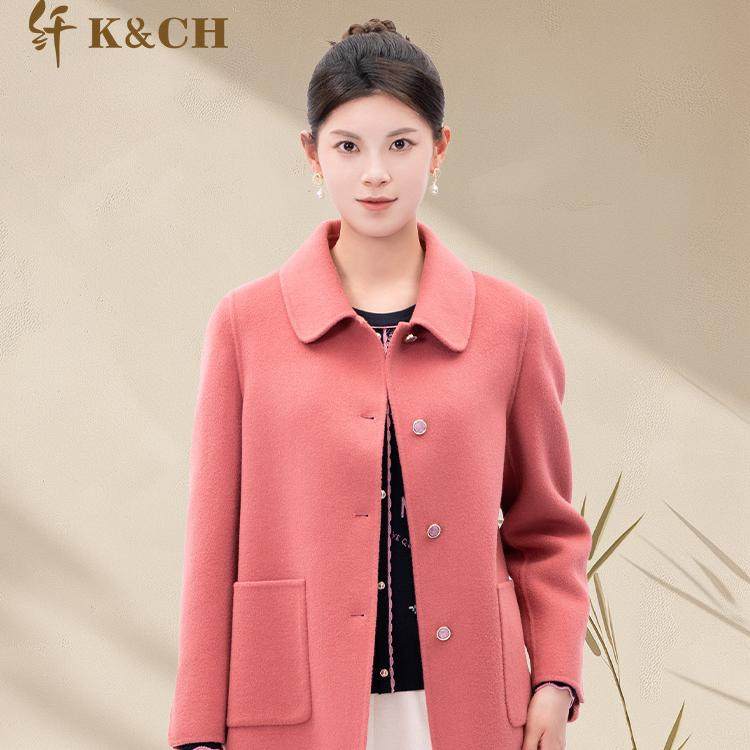 K&CH纤牌女装\小个子百搭宽松休闲双面羊绒大衣外套女8422C195J1