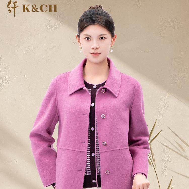 K&CH纤牌女装\小个子短款双面呢羊毛大衣女外套妈妈装8422C151J2