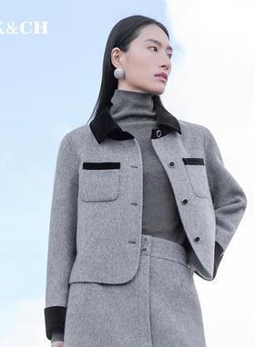 K&CH纤牌女装\气质休闲时尚简约款撞色双面呢羊毛大衣8422C137J1