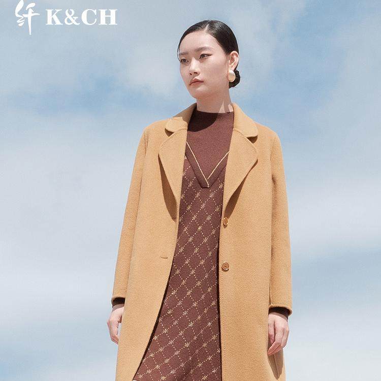 Kamp系带中长款过膝毛呢大衣