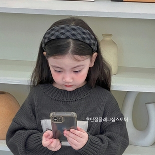 高级感韩系格纹宽边儿童发箍小女孩大肠发圈女童发绳皮筋头饰头箍
