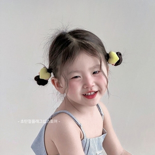鹅黄色爱心甜美小女孩扎发头绳皮筋儿童新款宝宝发绳头饰女童发圈