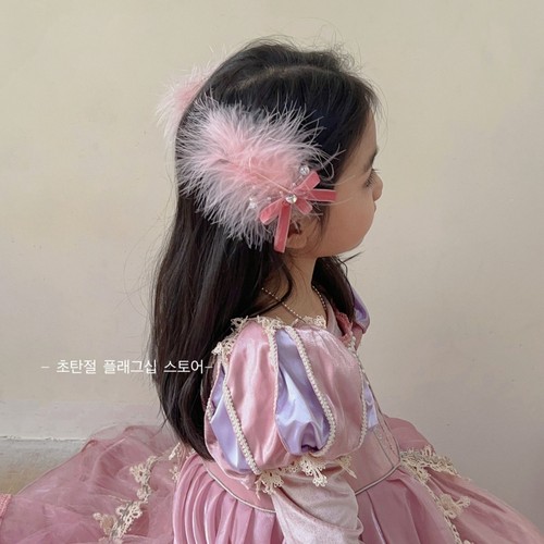 仙美羽毛头饰儿童女孩侧边夹气质