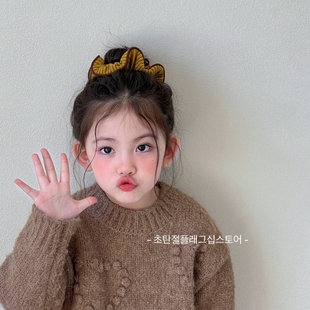 黄色毛绒大号蝴蝶结儿童丸子头发圈女童头饰发绳橡皮筋小女孩发饰