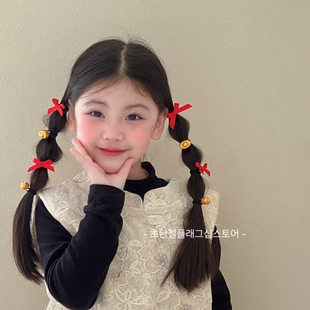 红色金元宝儿童新年扎发皮筋女孩过年蝴蝶结宝宝发夹可爱发圈头饰