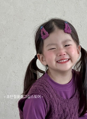 25秋冬毛绒紫色可爱小女孩复古三角头饰发卡儿童发饰女童发夹新款