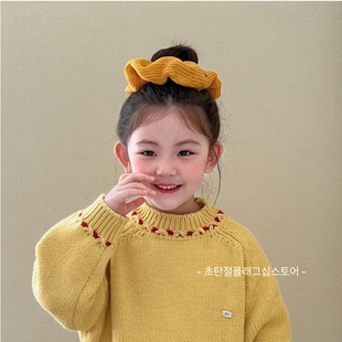 黄色毛绒大肠发圈丸子头皮筋儿童发圈头绳女童头饰不伤发新款女孩