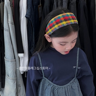 彩色高级感格子宽边儿童高颅顶发箍不勒头女童头箍小女孩发饰头饰