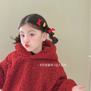 新年红色金元宝蝴蝶结女孩拜年喜庆发圈发夹宝宝过年头饰儿童头绳