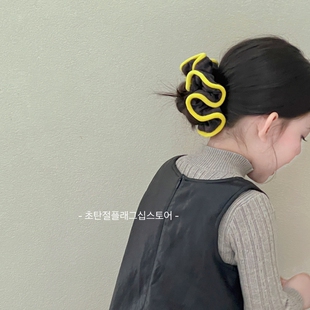 黄色毛绒边撞色丸子头发圈儿童头饰发绳橡皮筋新款女童发饰小女孩