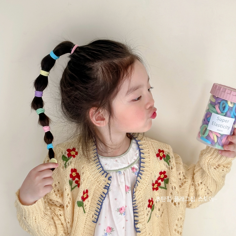 100根~罐装彩色高弹力儿童发圈