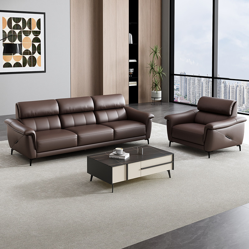 办公室接待会客沙发真皮贵宾休息区治谈室三人位现代简约茶几组合