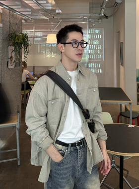 Nick Tian 卡其色柔软牛仔外套衬衫男秋新款韩系简约宽松休闲百搭