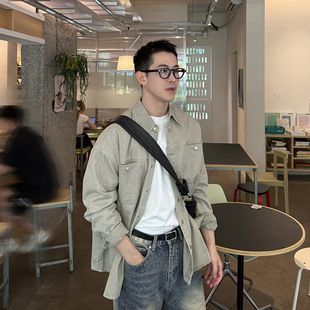 男秋新款 卡其色柔软牛仔外套衬衫 韩系简约宽松休闲百搭 Tian Nick