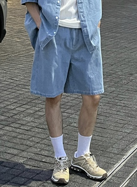 nick tian 夏季新款流行韩系牛仔短裤男休闲宽松潮牌直筒五分裤