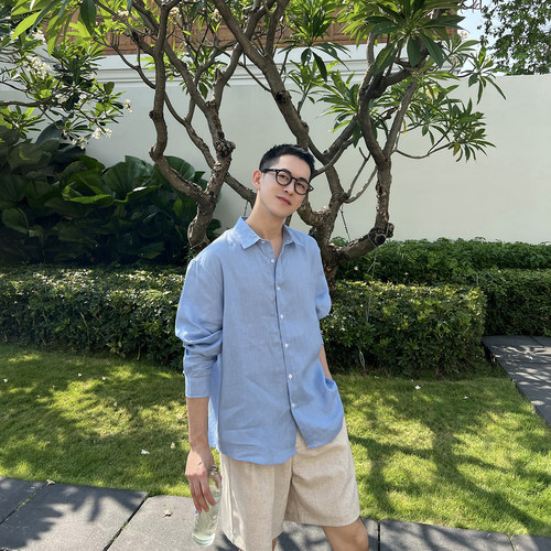 NickTian老钱风纯亚麻长袖衬衫