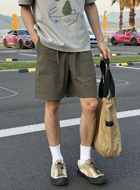 Nick Tian 薄款柔软松紧带速干短裤男款夏季新款美式复古宽松休闲