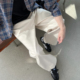 Tian 新款 韩系白杏色简约小阔腿直筒裤 Nick 男宽松休闲弯刀牛仔裤