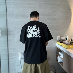 新款 Nick T恤男生夏季 背后字母刺绣黑色短袖 宽松休闲上衣潮 Tian