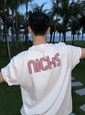 Nick Tian 原创背后字母印花短袖T恤男夏季新款休闲风圆领上衣潮