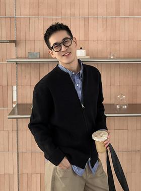 Nick Tian春秋季新款韩版毛衣开衫男简约休闲宽松长袖拉链外套