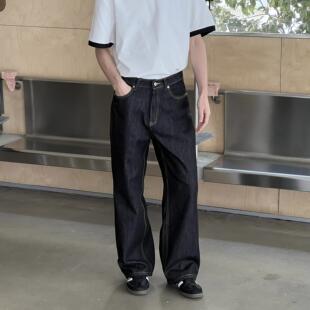 Nick Tian 美式复古黑色牛仔裤男水洗宽松百搭垂感直筒阔腿长裤
