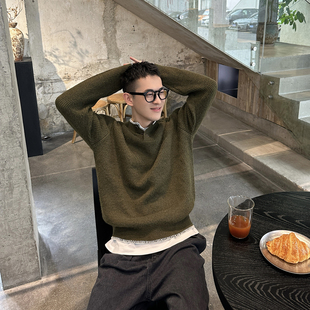 男秋冬新款 白边设计感羊毛亨利领针织衫 休闲宽松毛衣 Tian Nick