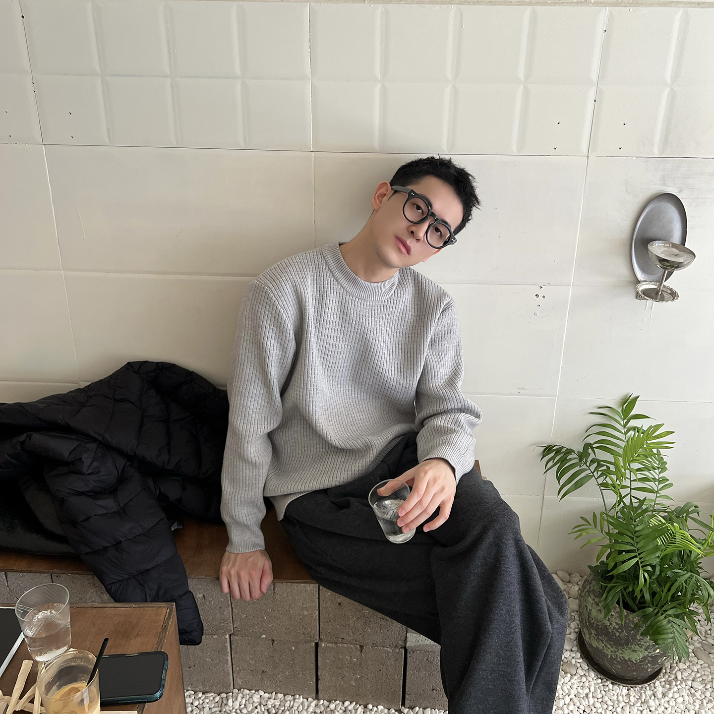 Nick Tian韩系极简风纯色针织衫男秋冬季新款休闲圆领毛衣打底衫