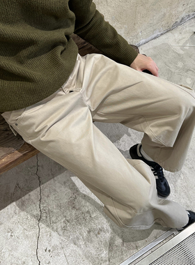 Nick Tian 早春老钱风半松紧腰浅色小直筒休闲裤男新款百搭长裤子