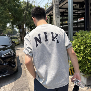 Nick Tian 原创背后字母刺绣短袖T恤男夏季新款休闲宽松套头上衣